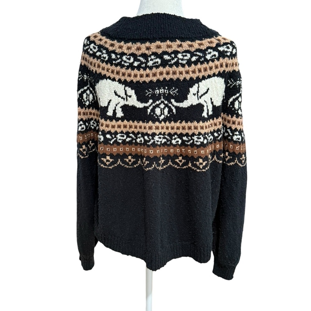 Free People Nellie Fair Isle Elephant Boucle Knit Black Swearer Medium - Picture 4 of 10
